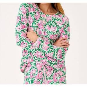 NEW LILLY PULITZER alexandar pajama top in pink quartz panda n bows